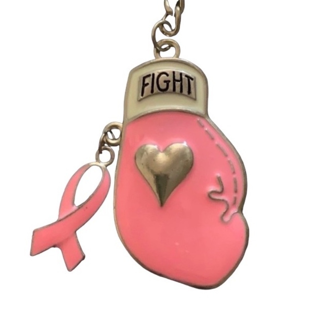New Breast Cancer Awareness Fight Pink Boxing Gloves Metal Key Chain